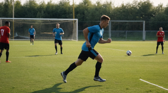 足球运动员在训练场上进行射门练习的日常训练画面